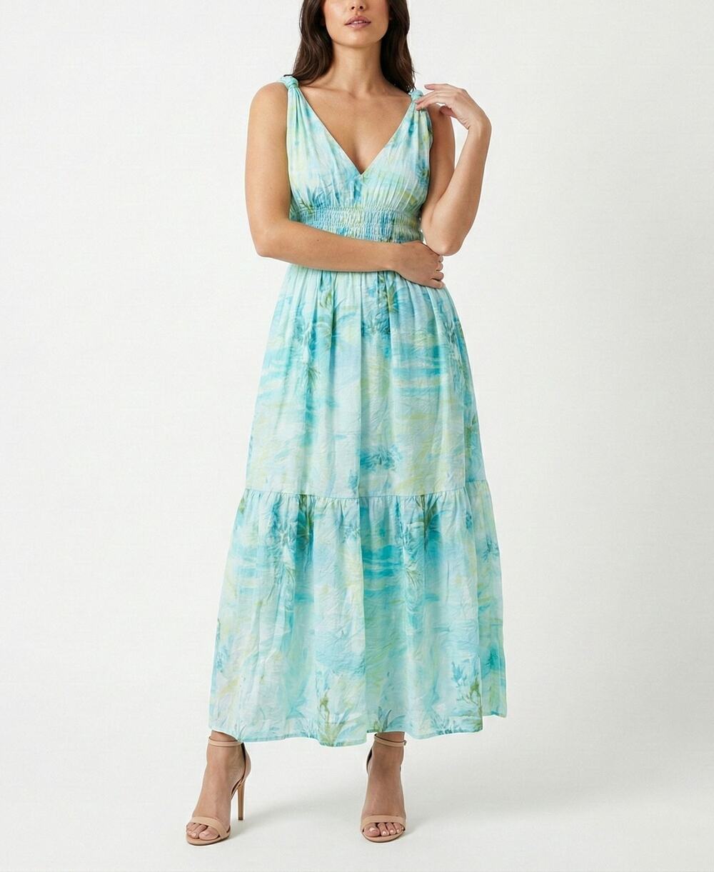 Taylor Women's Smocked Waist V-Neck Dress Blue Size 14 3737
